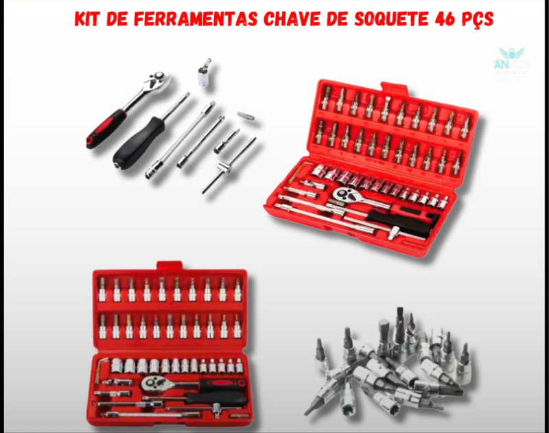 Kit Completo de Ferramentas com Chave de Soquete - 46 Peças, Alta Qualidade e Durabilidade